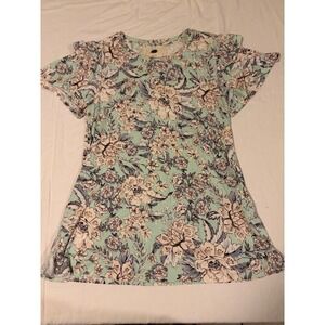 Cupio Womens Mint Green Floral Flutter Sleeve Knit Top Blouse Size Medium